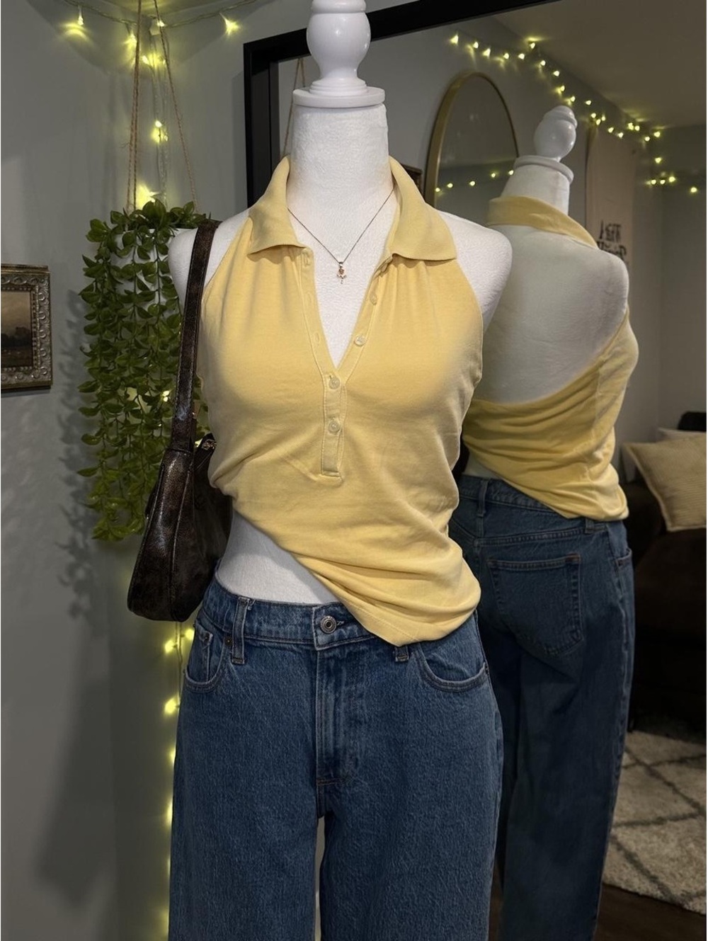 Butter Yellow Halter Polo Top 🍋